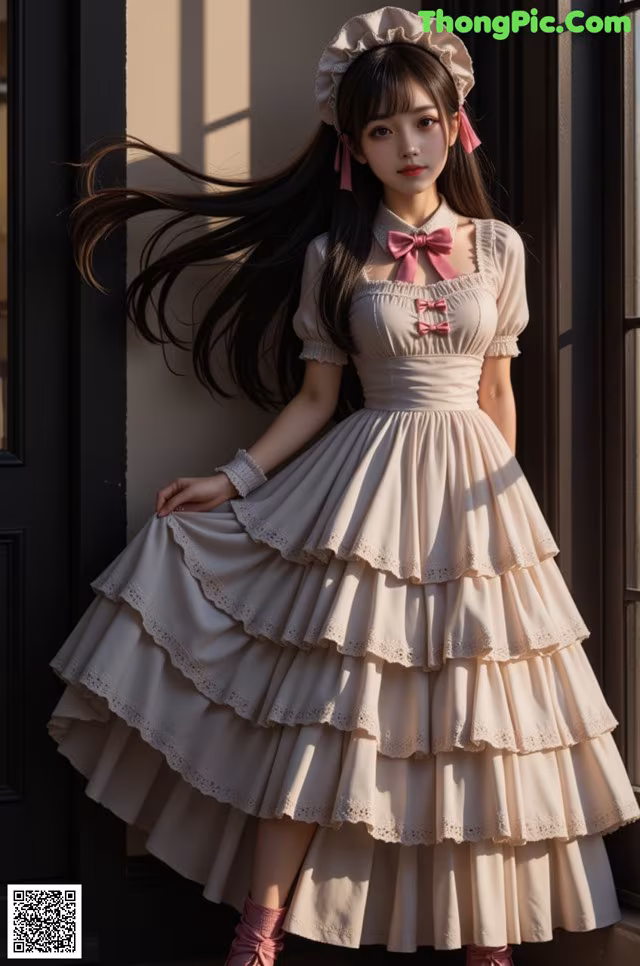 A woman in a dress and hat posing for a picture.